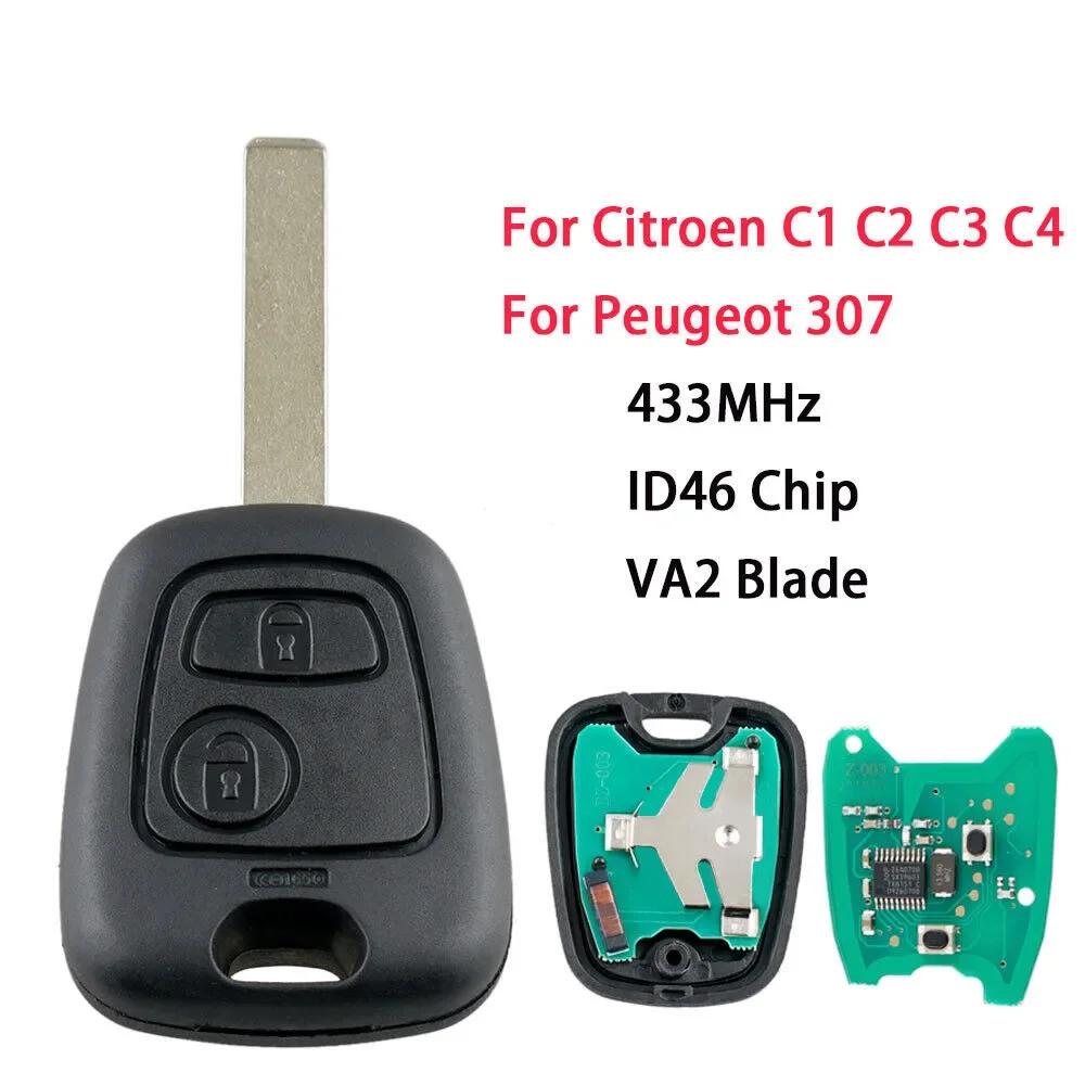 1 pz per Peugeot 107 207 307 Citroen C1 2 pulsanti telecomando per auto 433MHz ID46 Chip