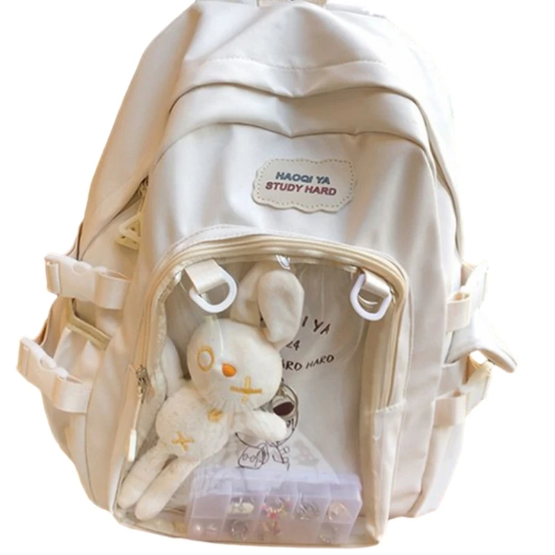 2024 New Trendy JK School Bag with Removable Ornament Nylon Backpack Large Rucksack