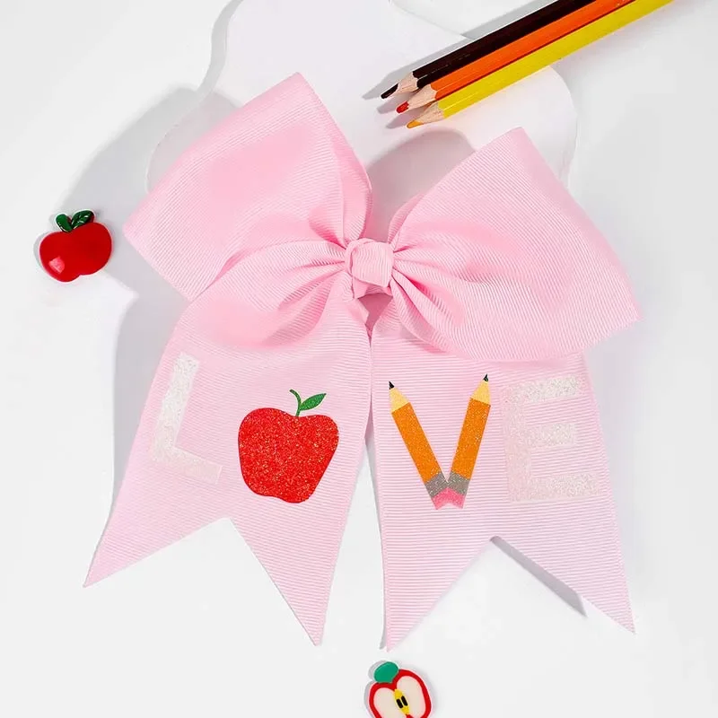 ncmama New Ribbon Bow Hairpin Pencil Letter Print Hair Bow Clips for Girls Cute Pencil Barrettes Back to School Akcesoria do włosów