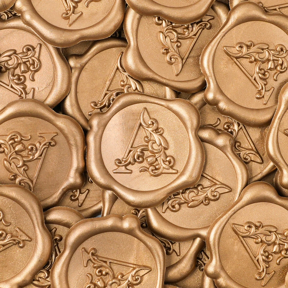 Initial Alphabet Wax Seal Stickers,25 Pcs Antique Gold 3D Floral Letter A Envelope Seal Stickers Self- Adhesive,for Wedding