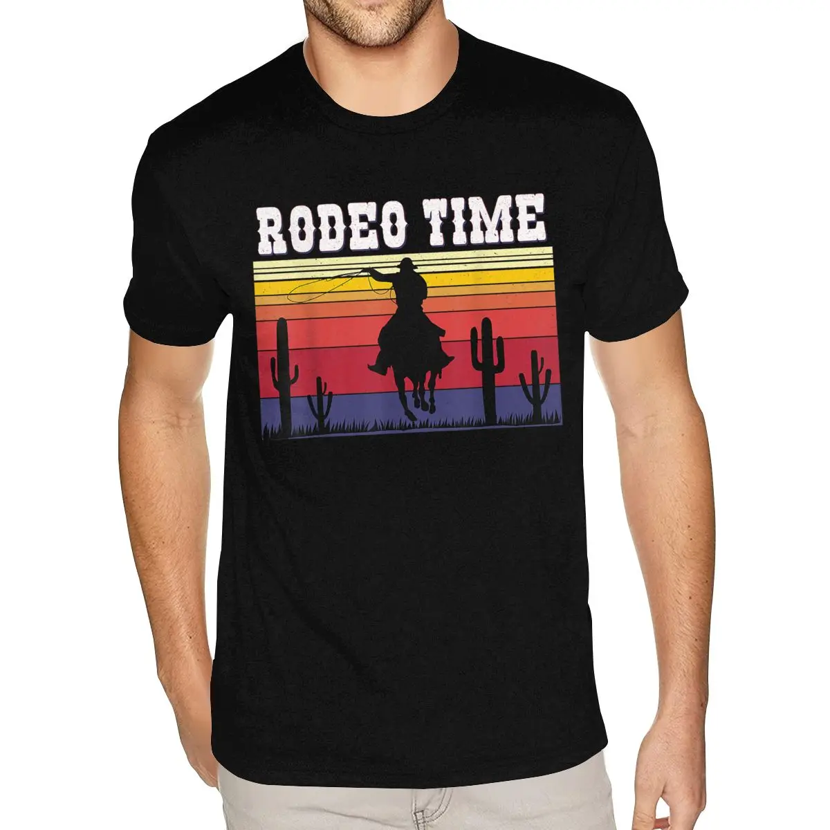 Rodeo Time Hoodie Cowboy Paard Lasso Retro Zonsondergang Rodeo Tijd T-shirts Klein formaat voor mannen Slank ontwerp T-shirts