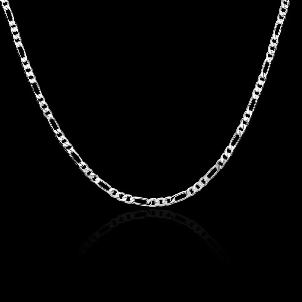 40-75Cm 925 Zilver 4Mm Figaro Ketting Voor Vrouwen Mannen Lange Ketting Hiphop Sieraden Cadeau