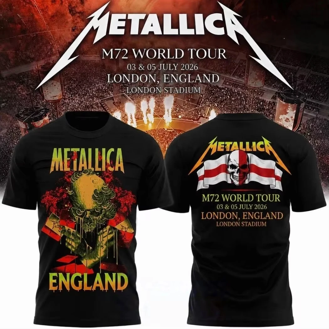 2026 Summer Metallica Rock Band T-Shirt 100% Cotton Short Sleeve Oversize Breathable Loose Y2K Fan Gifts Shirt