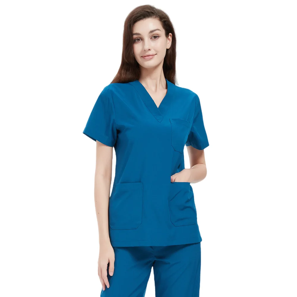 Womens Mens Stretch V‑Neck Scrub Tops and Pants Workwear Uniform for Hospital SPA Beauty Salon Use