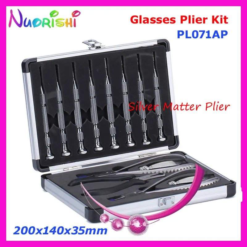 

Glasses Rimless Frames Repairing Tool With Drilling Holder Silver Matter Pliers 3 Pliers 8 Screwdrivers Kit Set PL071AP