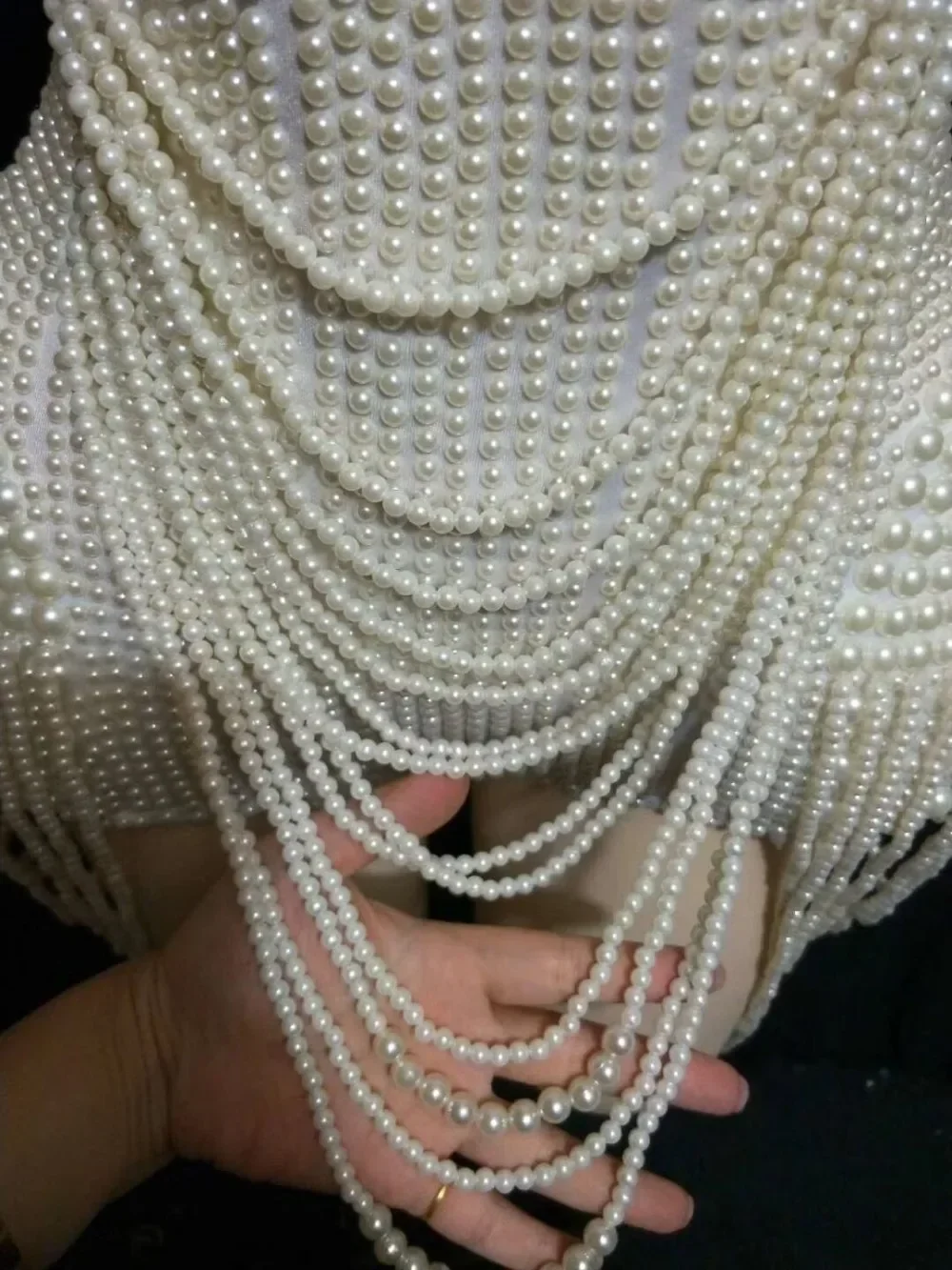 Vestido de bailarina latina de Jazz de lujo para mujer, traje de ballet ds, cantante de salón, discoteca, dj, vestido de baile de perlas