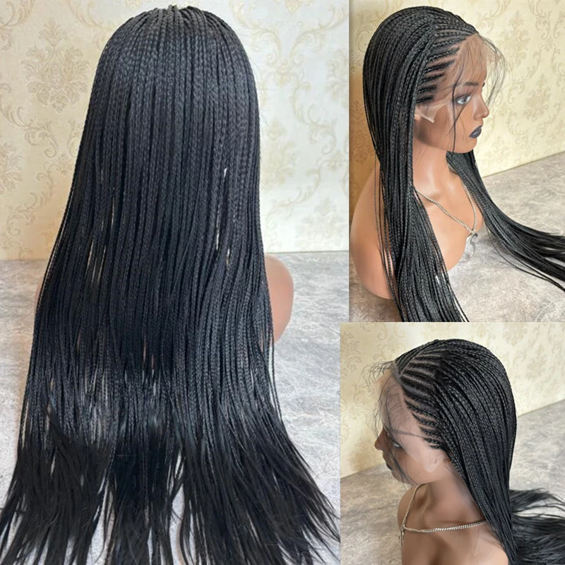 Pelucas de encaje sintético para mujer africana, pelucas trenzadas con malla Frontal, caja de trenzas, pelo de bebé Natural