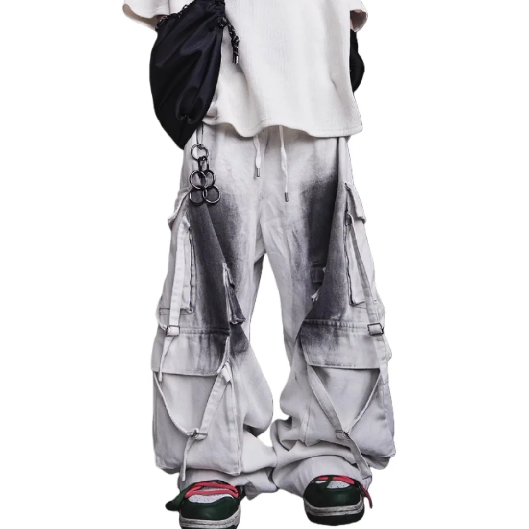 Unisex Dirtyfit Jeans 2026 Spring High Street Hip Hop Cargo Jean Man Women Retro Wide Leg Multi-Pocket Floor Length Casual Pants