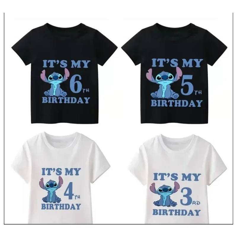 Stitch printed children's clothing, this is my 1 2 3 4 5 6 7 8 9th birthday boy and girl T-shirt cute baby T-shirt