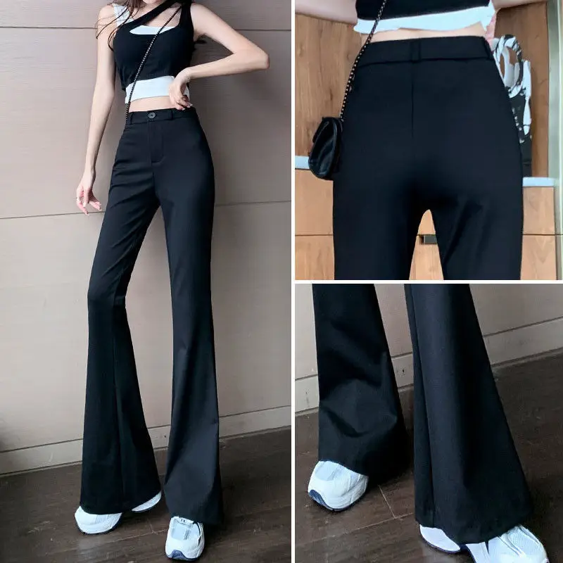 

Black Suit Pants For Women's 2024 Summer New High Waisted Loose Flared Pants With A Draped Casual Long Pants