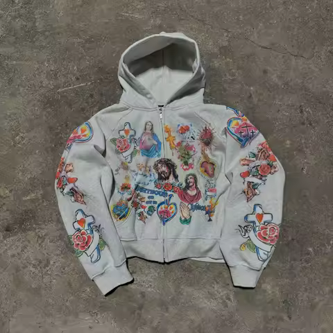 2025 Street Casual Clothing Retro Pattern Printed Hoodie Loose Temperament Men's Hoodie Gothic Rock Fashion Sports Hoodie