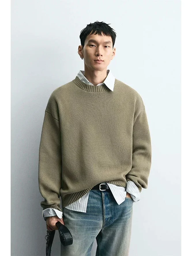 

Slim Fit Long Sve Knitted Sweater Modal Wool Core Knitwear Light Weight American Sle round Ne Youth Casual Faion