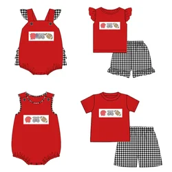 New children's suit pearl ball printed shorts lace girls boys plaid shorts suit baby jumpsuit