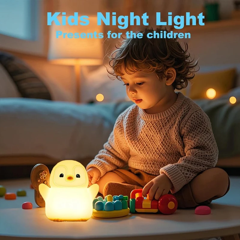 Penguin Nursery Night Light, LED Squishy Silicone Lamp, 2 Levels Dimmable Bedroom Nightlight for Kids, Touch Lights, Decor Lamps