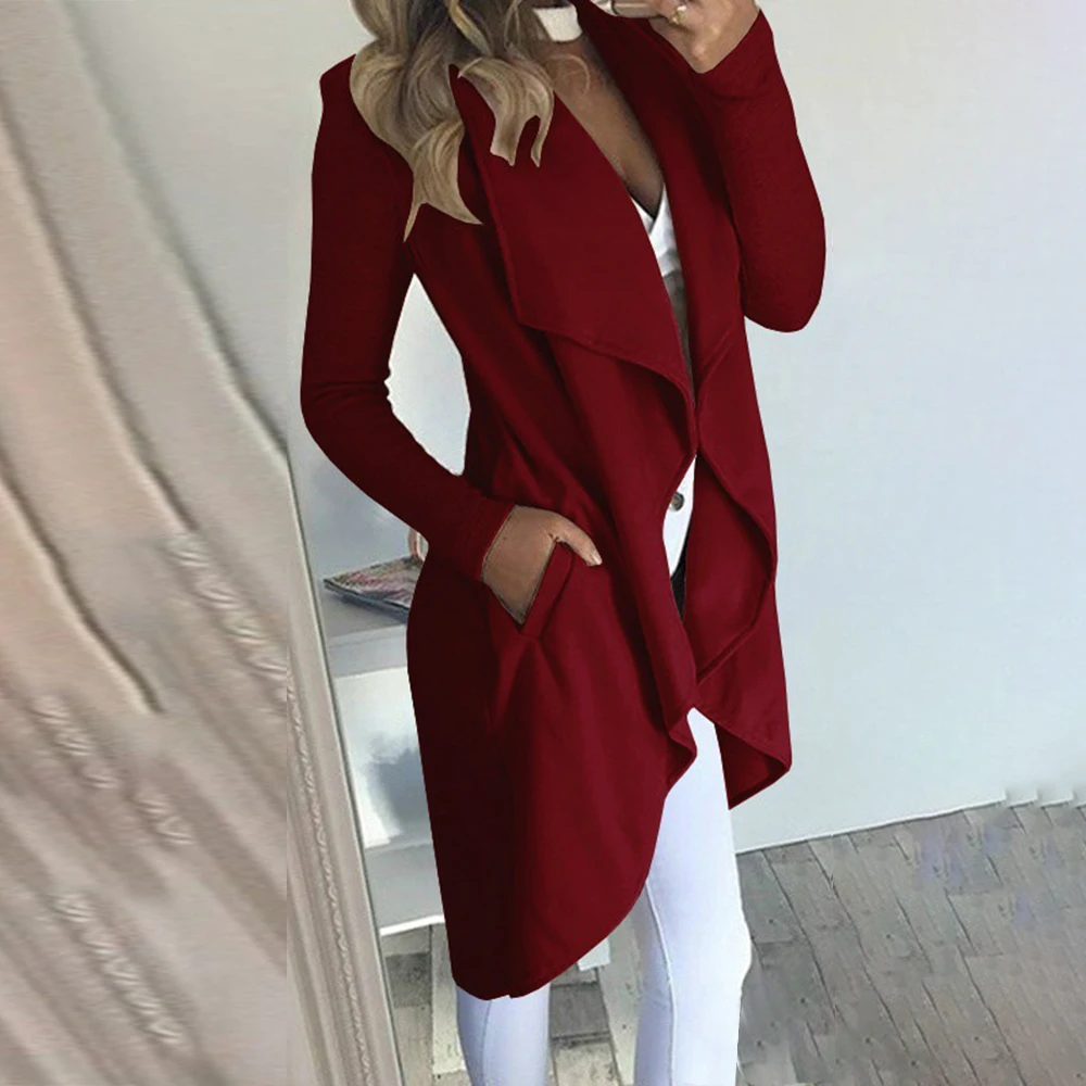 Women\'s Waterfall Lapel Trench Coat Ladies Cardigan Jacket Outwear Tops Plus Size Clothing Blazer Suit Clothes 2023-2024