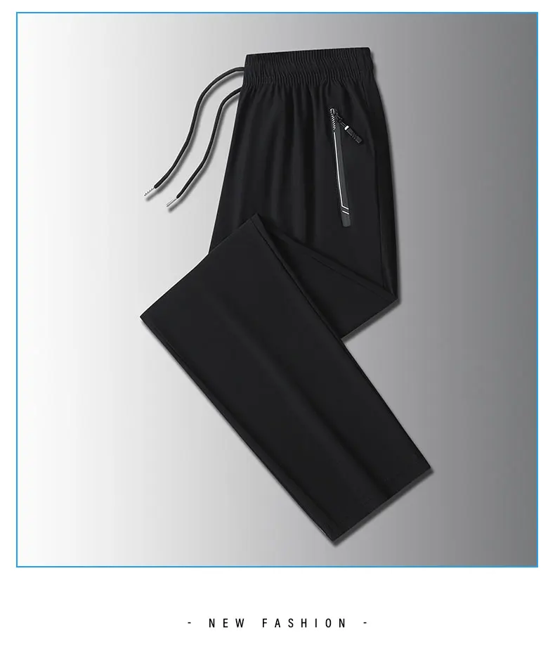 Running Pants Jogging Casual Summer Thin Elastic Sweatpants Quick Dry Ice Silk Straight Pants Sports Gym Breathable Men Trousers
