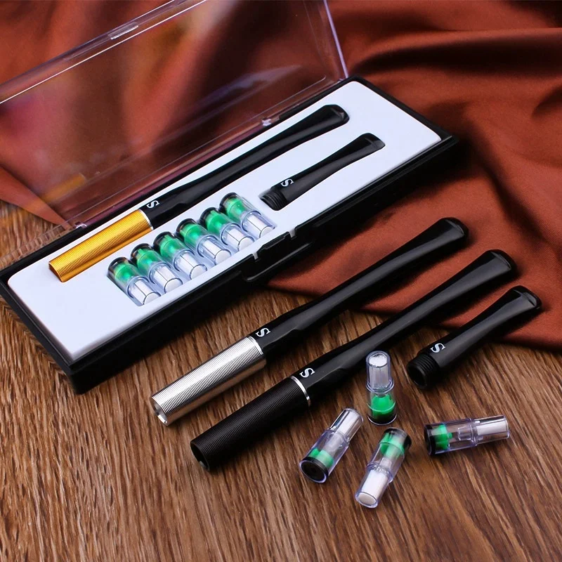 

Reusable Beads Cigarette Filter Tar Reducer with Metal Storage Bucket Portable Pocket Size Healthier Smoking Tool