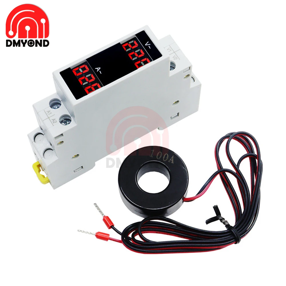 

Din 35mm Standard Rail Mount Single Phase Current Ampere Meter Ac80-500v 100a Mini Modular Ammeter Led Digital Display Detector