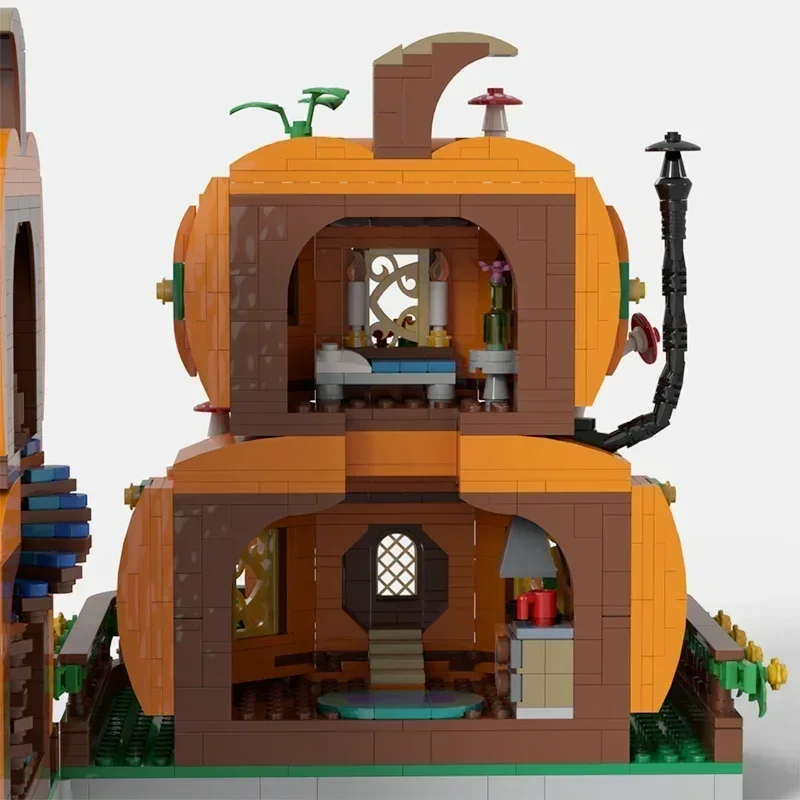 모듈 형 스트리트 뷰 모델 Moc 빌딩 벽돌 2 층 호박 하우스 기술 블록 선물 크리스마스 장난감 DIY 세트 조립