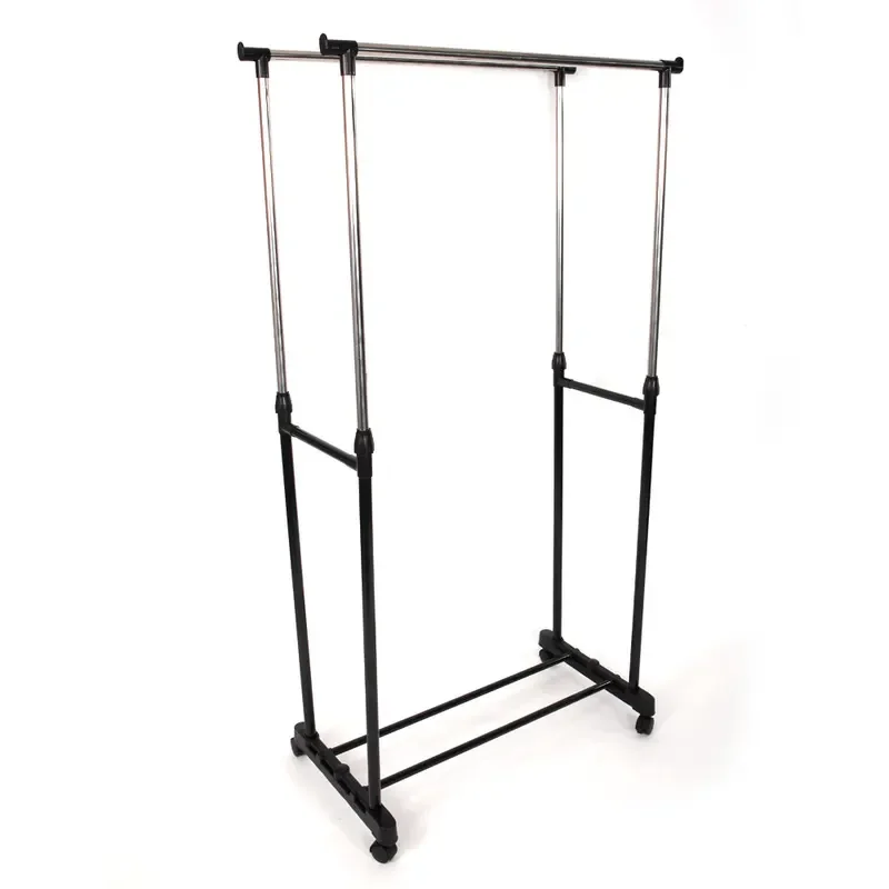 Dual-bar Vertical & Horizontal Stretching Stand Clothes Rack With Shoe Shelf YJ-03 Black & Silver  Outdoor Furniture