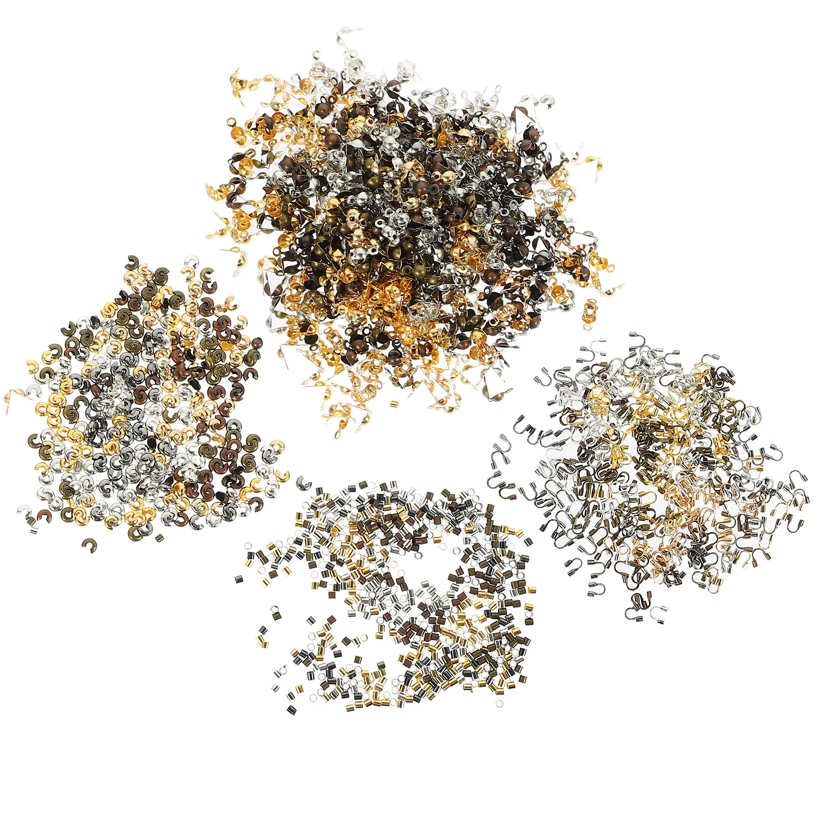 

2100 шт. фурнитуры для изготовления украшений: обжимные бусины, обжимные трубки, комплектующие для ожерелий, браслетов, серег, инструменты для создания украшений