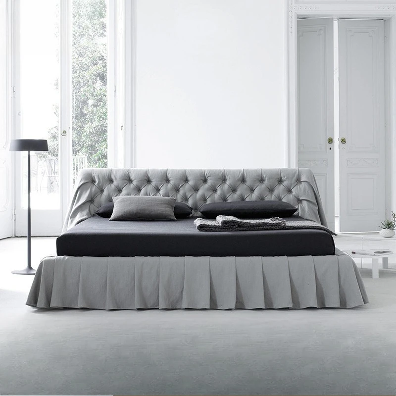 Leather bed first layer cowhide wabi sabi Italian bed