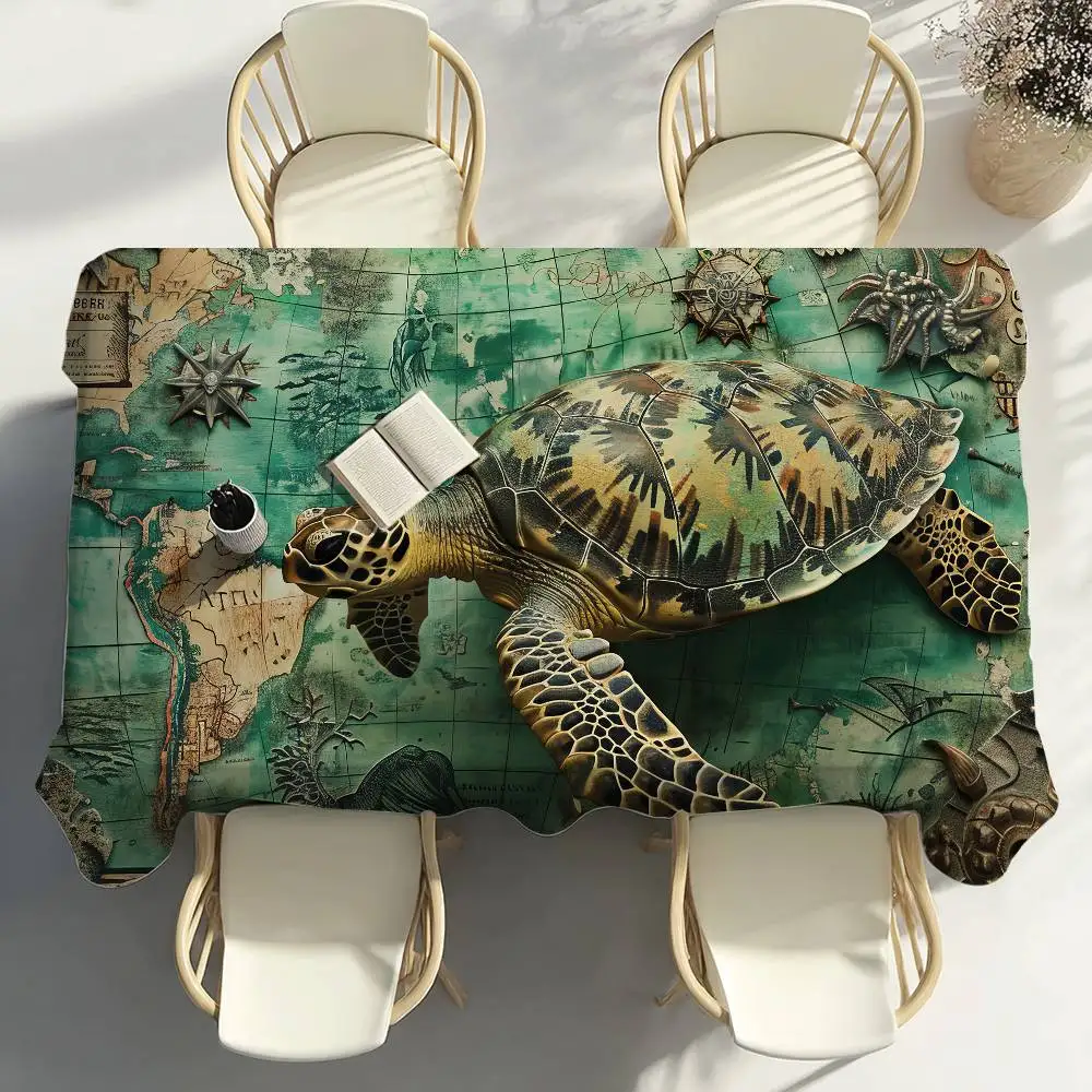 

Скатерть с тропическим синим черепаховым узором, декор для вечеринки, столовая, домашняя кухня, водонепроницаемая, устойчивая к пятнам скатерть для патио