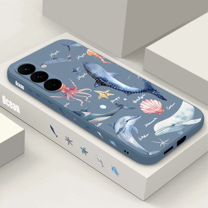 Dolphin Shark Print TPU Phone Case For Samsung Galaxy S24 S25 FE S25 S23 S22 Ultra A17 A56 A16 A55 A25 A15 A36 A54 5G Soft Cover