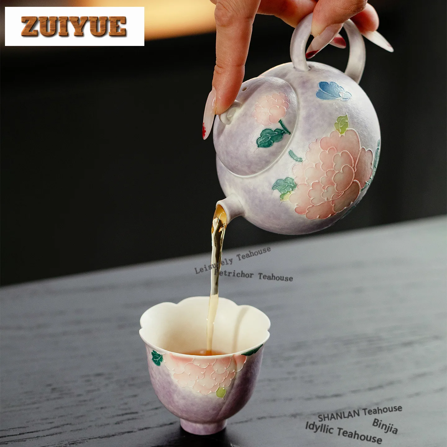150ml Hand-painted Peony Teapot Traditional Tea Infuser Pot Tea Maker Kettle With Ball Hole For Tea Supplies Ornaments Craft