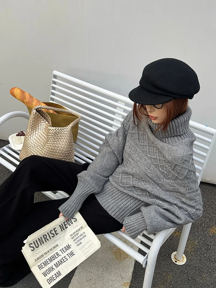 

Новый осенне-зимний свитер Vcansy с высоким воротником и витым узором, вязаный джемпер с длинными рукавами для женщин