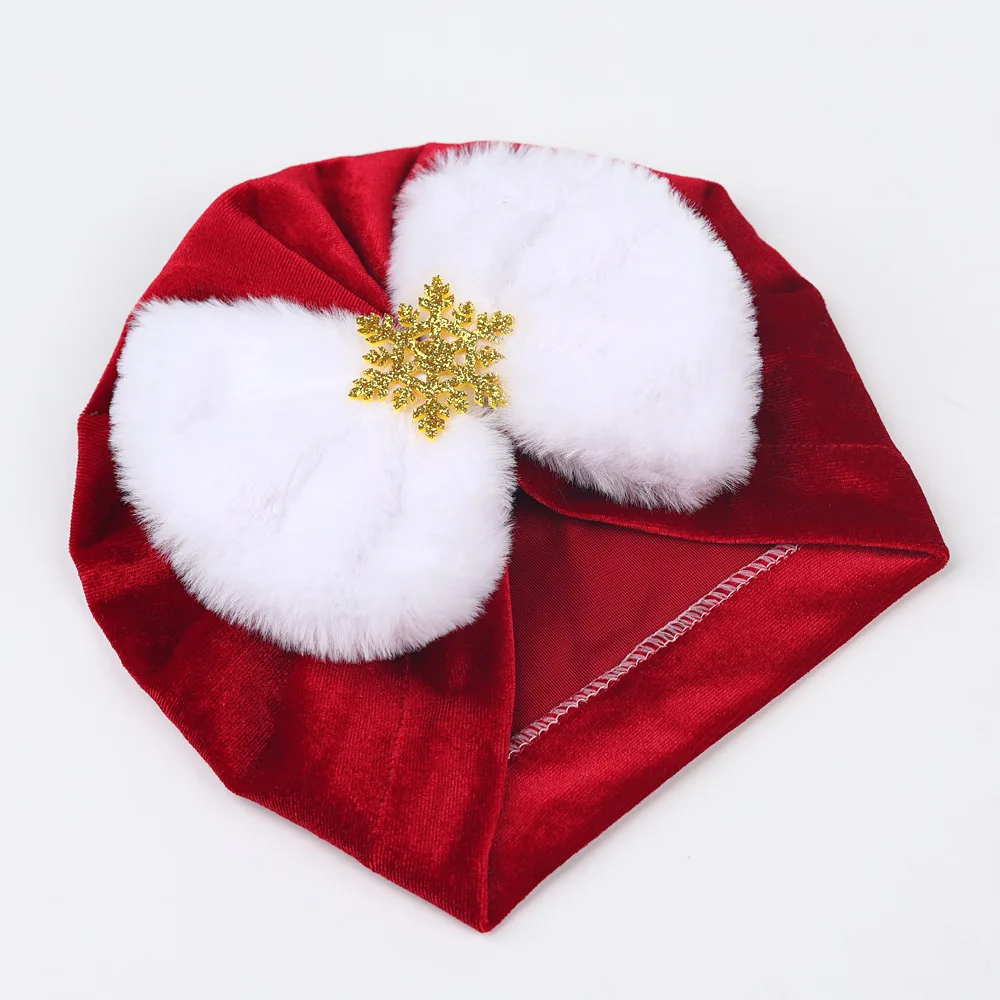 Tire Hat Newborn Autumn and Winter Hat Infant Bow Snowflake Decorative Hat Children Solid Color Velvet Warm Tire Hat Indian Hat