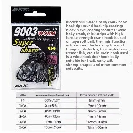 

Набор из 2 штук: Сверхострые офсетные крючки 9003 WORM с черным покрытием, широкий зев, для мягких приманок, для морской и пресноводной рыбалки