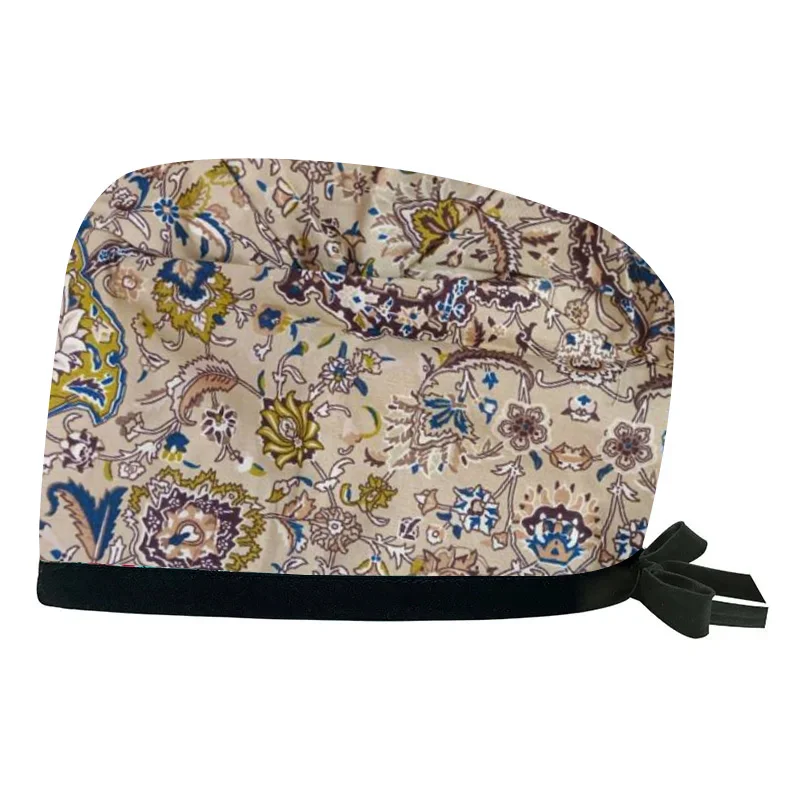 100% coton dessin animé imprimé fleur casquette d'allaitement dames dentiste casquette clinique pour animaux de compagnie infirmière chapeau laboratoire gommage casquette esthéticienne accessoires