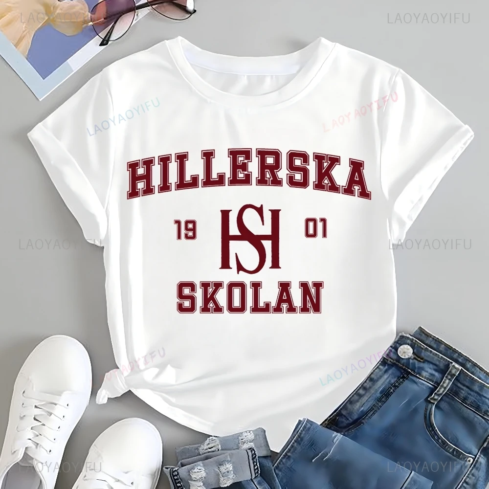 Hillerska Skolan Printed T-shirt Top Hillerska Skolan Trend Harajuku Short-sleeved Unisex Shirt Graphic Oversized T-shirt