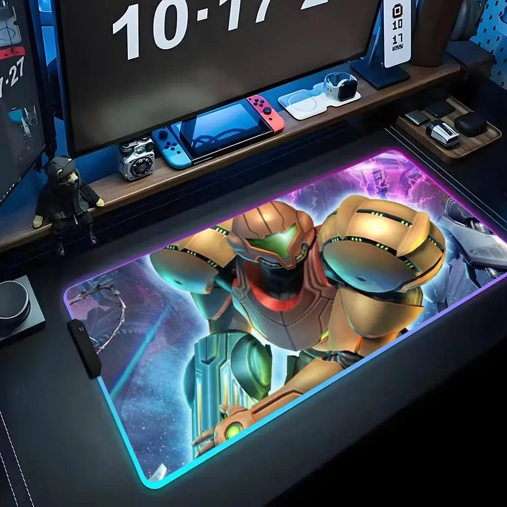 

Game metroid prime Mouse Pad RGB Gaming Mousepad Big LED Pad PC Desk Mat Luminous Mouse Pad Large Keyboard Mats Table Rug With