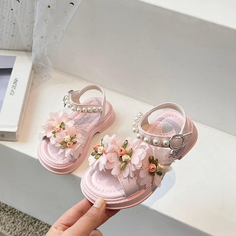 Baby Girls Sandals Summer Children Floral Princess Shoes Comfortable Soft Sole Non-slip Kids Shoes Barefoot Beach Sandals