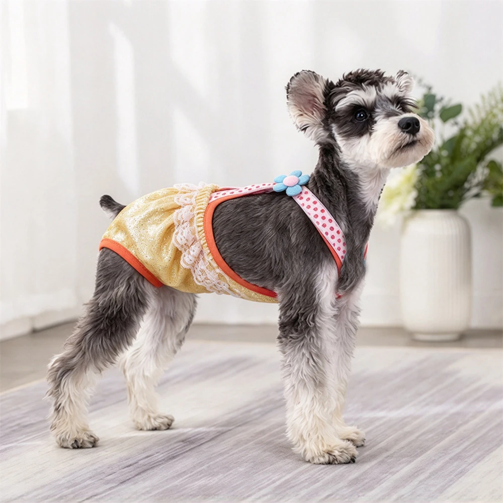Reusable Female Dog Sanitary Diaper Suspender Physiological Pants Cute 3D Flower Lace Breathable Mesh Pet Menstruation Underwear