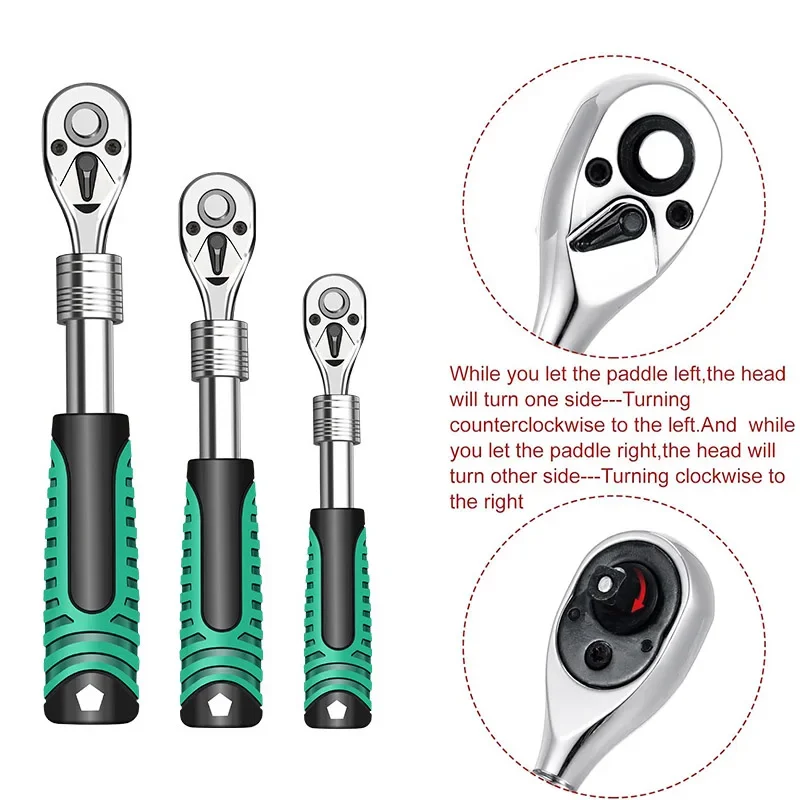 Telescopic ratchet socket wrench kit 72 tooth socket wrench 1/4 3/8 1/2 inch drive rotating ratchet reversible drive manual tool