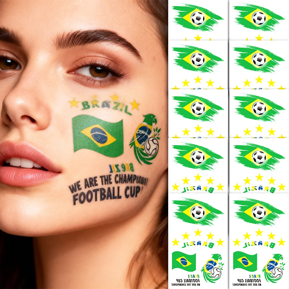 

6 Sheets Brazil Flag Temporary Tattoos Football Sports Face Stickers For Fans Gathering Festival Party Competition Decor