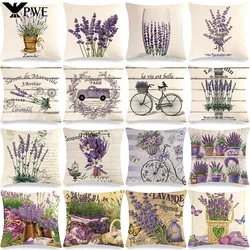 Retro Poster Lavender Cushion Cover 45x45 Purple Flowers Letter Pillowcase Farmhouse Home Sofa Car Decorative Throw Pillow Cover