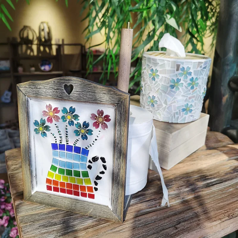 DIY Circular Tissue Box Material Bag Children's Manual Mosaic Material Bag Tissue Box Making Shop Restaurant Creative Decoration