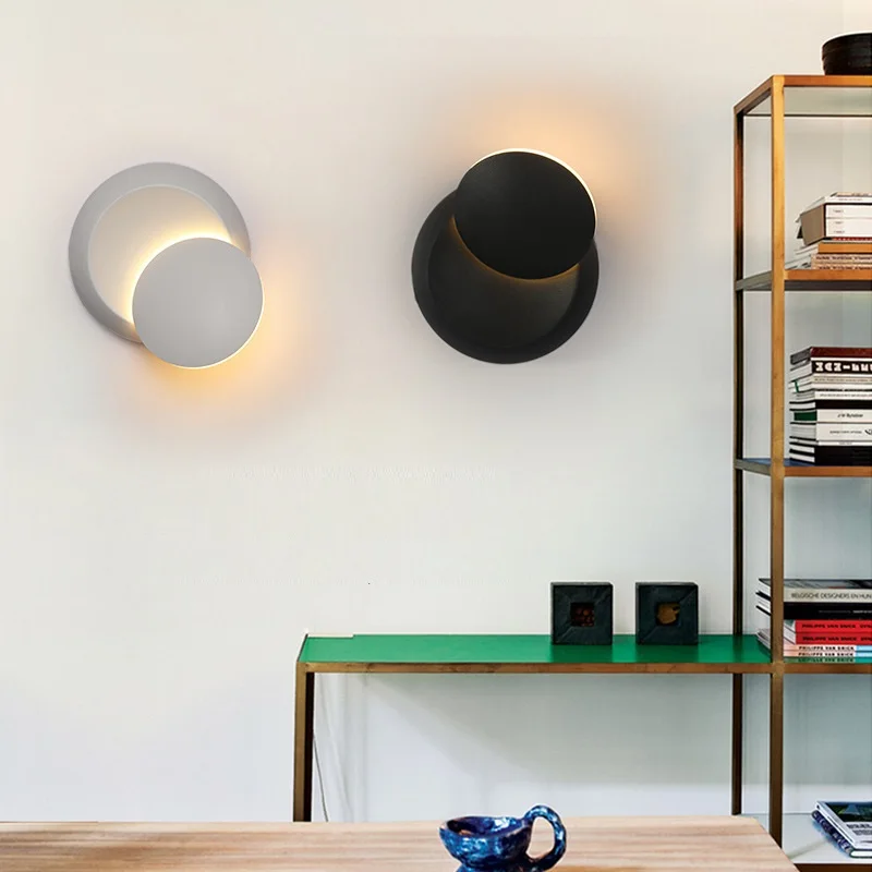 360 Degree Rotation Led Wall Lamp Modern Living Room Background Light Bedroom Bedside Entrance Staircase Black White Lighting