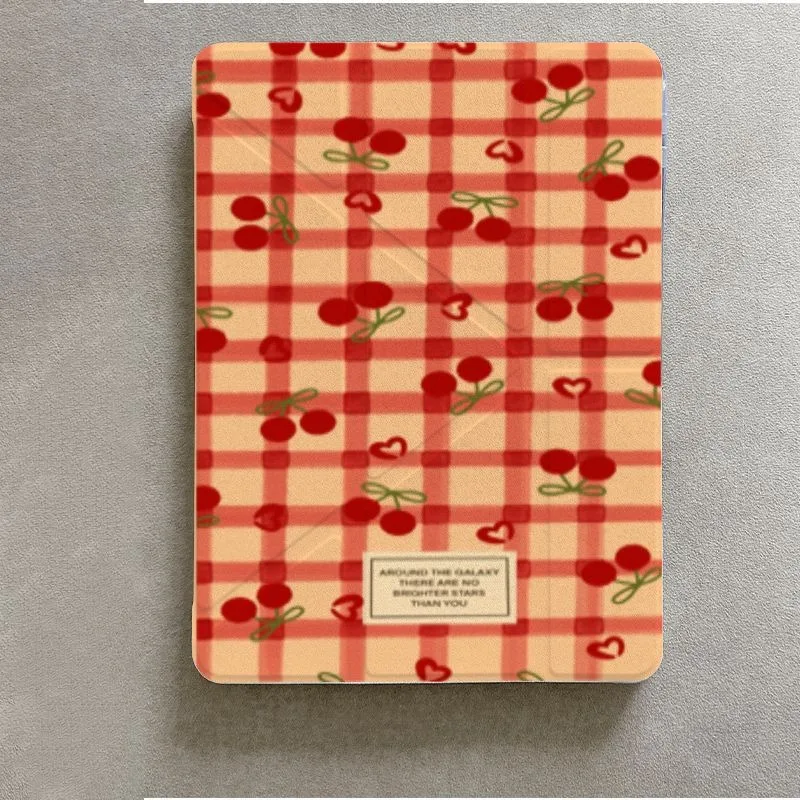Sweet Cherry Gingham Check Print Pen Slot Tablet Case For iPad 2026 Air 8 7 6 4 3 2 1 Pro 2024 11in 12th 11 10 9 8 7 6 5th Cover