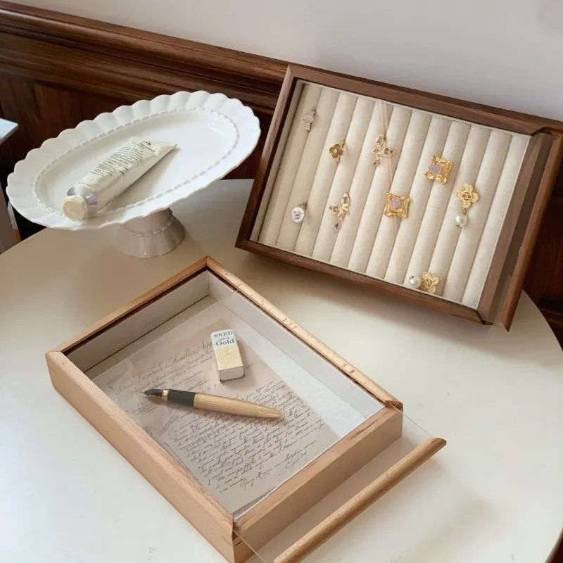 

Black Walnut Jewelry Box Retro Ring Earrings Storage Boxes Jeweler Beech Necklaces Bracelet Display Case Organizer Jewellery
