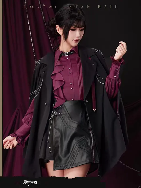 Gothic Cos Clothing 2025 Spring and Autumn New Lolita Long-sleeved Shirt Top High-waisted Short Skirt 2-piece Women's Punk Sets