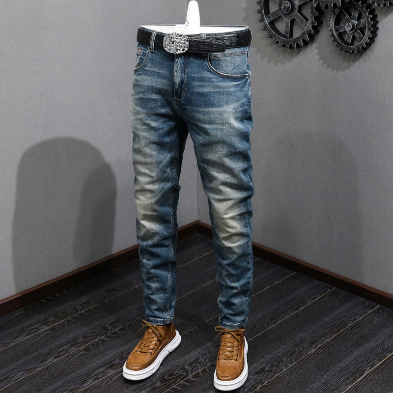 Newly Fashion Designer Men Jeans High Quality Stretch Slim Fit Ripped Jeans Men Retro Trousers Vintage Casual Denim Pants Hombre