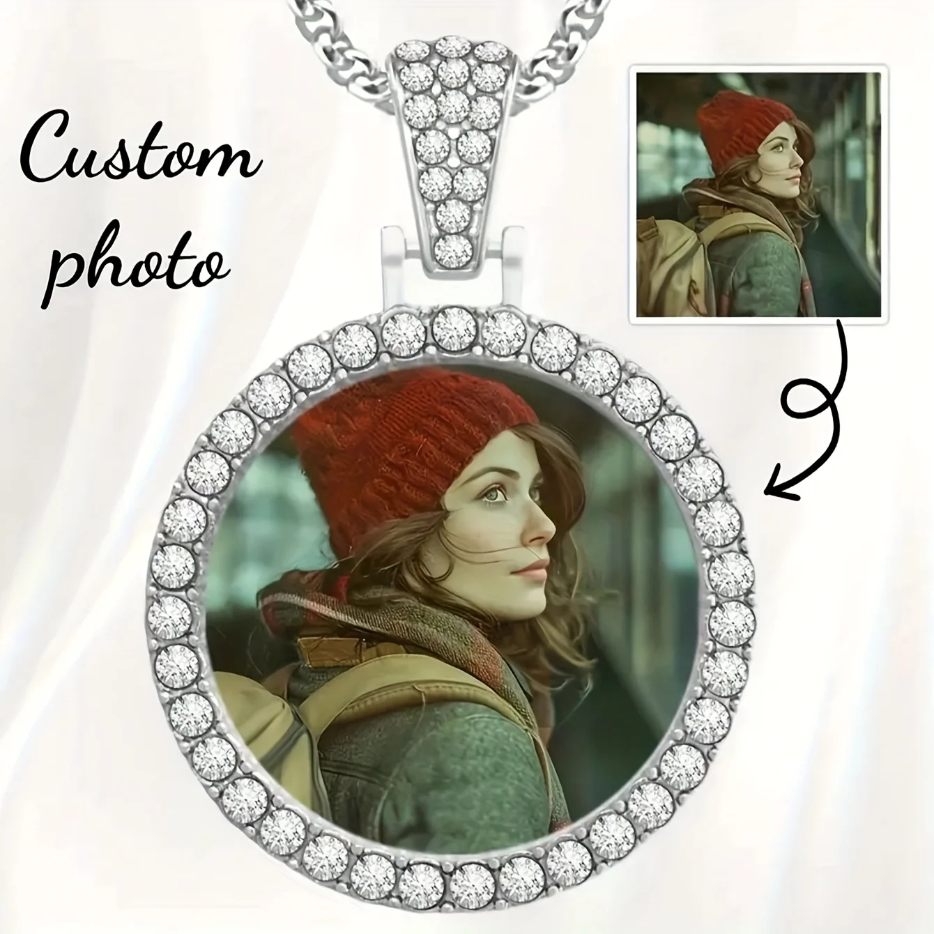 قلادة صورة شخصية مع قلادة بإطار دائري هيب هوب هدية مجوهرات قابلة للتخصيص لصديق وعائلة مثالية لعيد الميلاد #5