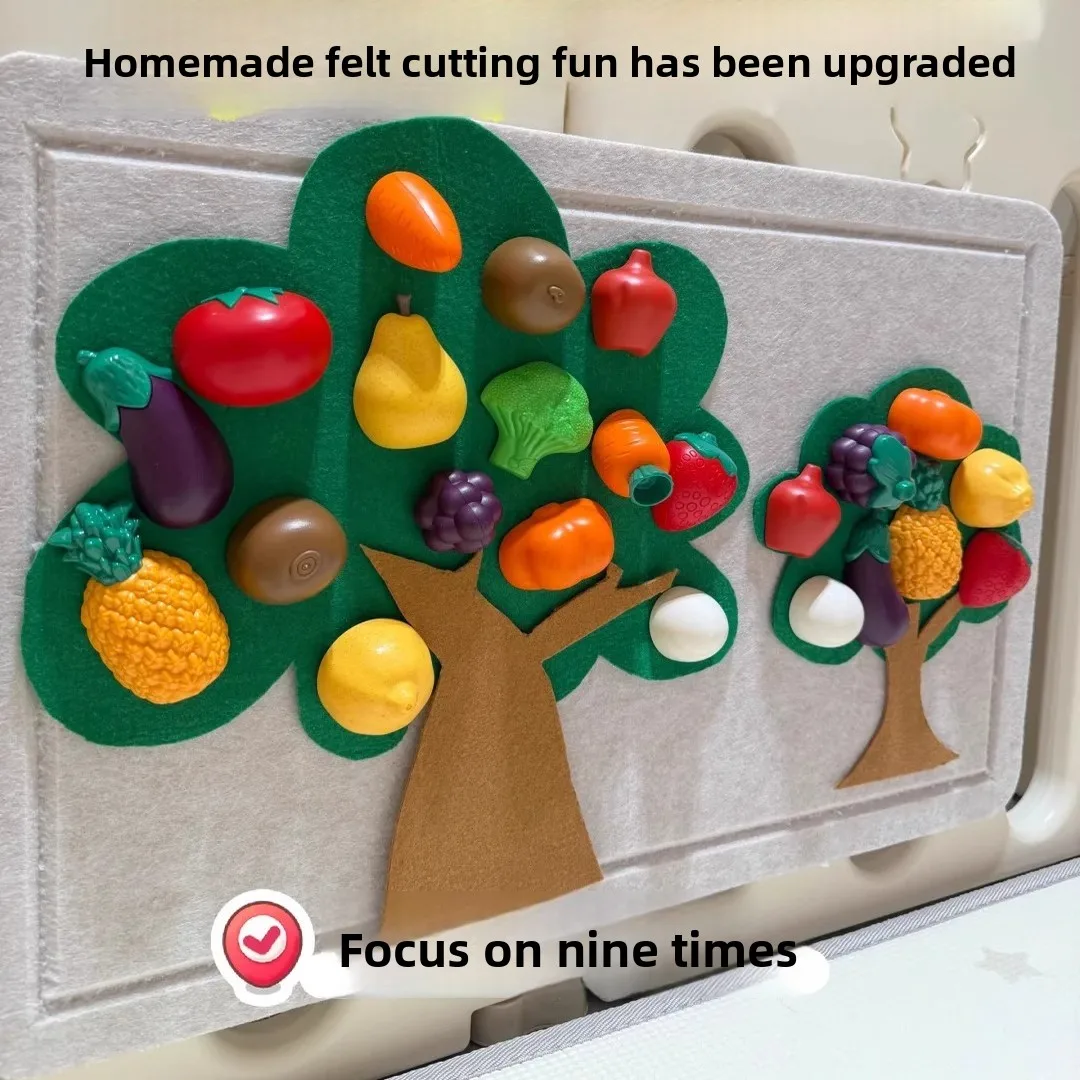 Felt Early Learning Board 60x60cm Polyester Felt Play Mat with Fruit Cutting Set DIY Toddler Cognition Toy for Nursery Playpen