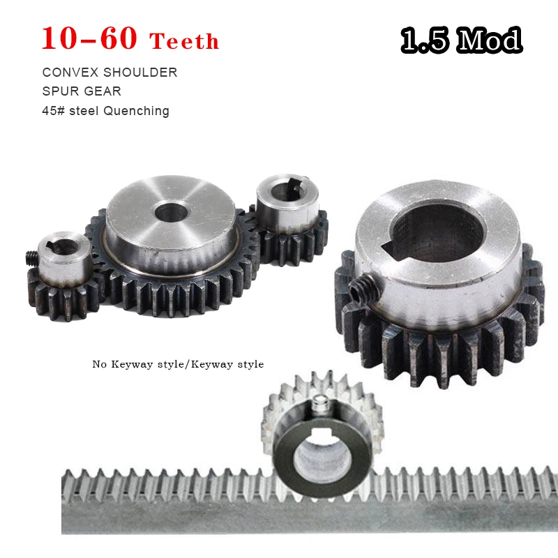 1PCS 1.5 Module 45#Steel Spur Gears 10T/12T/14T/15T/16T-60T Motor Mechanical Drive 6/8/10/12/15mm Bore Hardened Tooth Surface