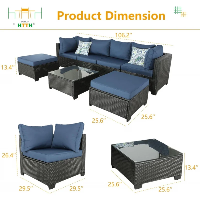 Qhtth 7 piece outdoor patio rattan Wicker conversation set sectional furniture-all weather Garden sofa